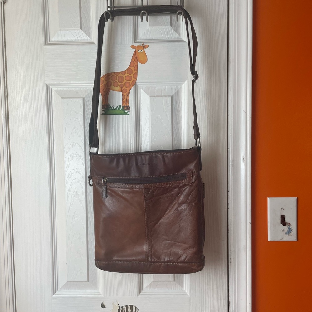 Jack Georges brown leather messenger bag for men.